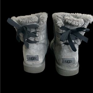 UGG Charcoal Suede Boots with Black Ribbons